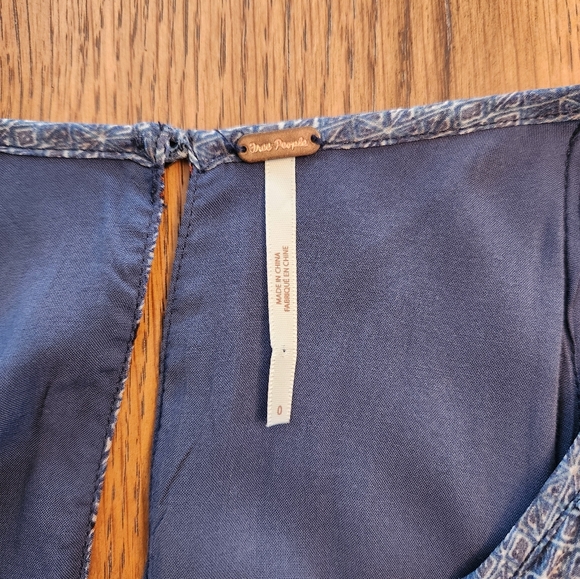 Free People Oksana Blue Print Mini Dress Sheer Sleeves Size 0 - Picture 9 of 12